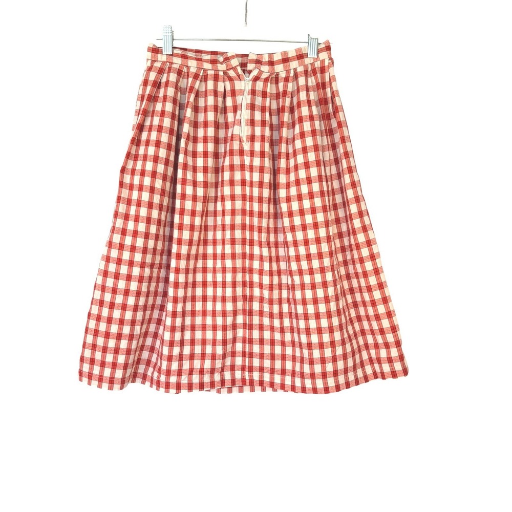 Vintage Esprit Red Plaid Midi Skirt High Waist A-Line 90s Cottagecore Size 14 - Picture 3 of 8